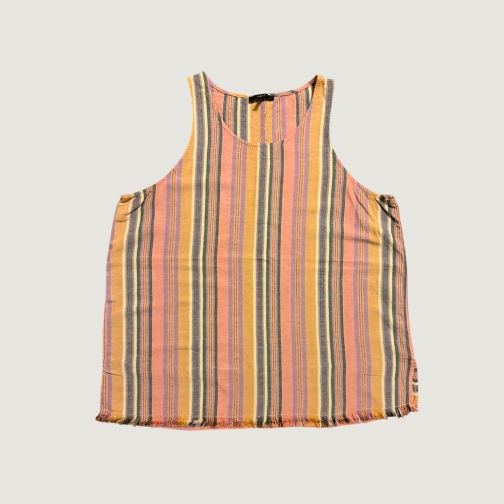 Drew Womens Multi Color Striped Linen Blend Fringe Hem Tank Top Size L Anthro